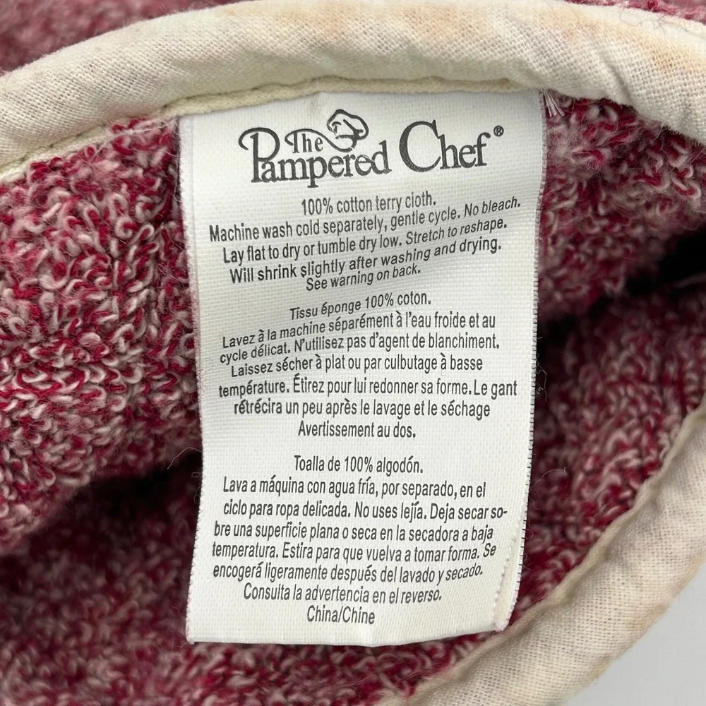 Pampered Chef Oven Mitt 100% Cotton Terry Cloth Cranberry Red Retired 1329